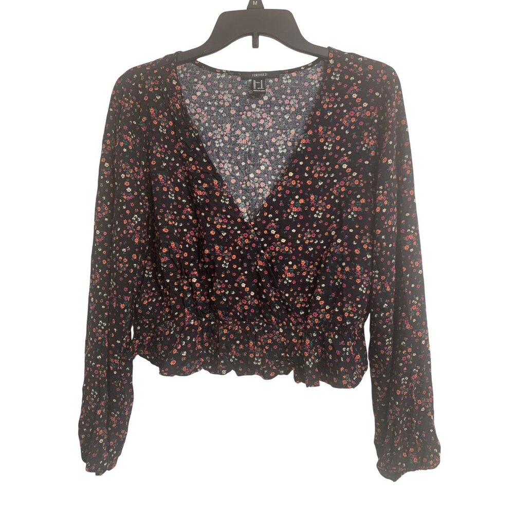 Forever 21 Floral Wrap Ruffle Cottagecore Crop Top Size‎ M